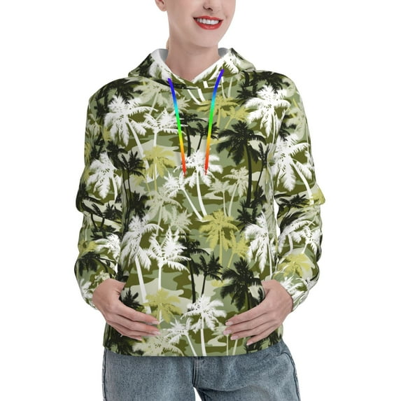 Kdxio Hawaii Palms Print Womens Oversized Hoodies Sweatshirts Hooded Pullover Tops Sweaters Casual-Large