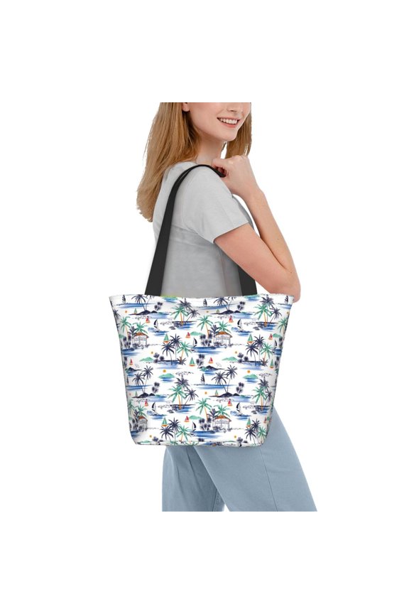 Hawaii Palms Women Reusable Grocery Bags Foldable Ripstop,Reusable Shopping Bags for Shopping,Gym,Gift