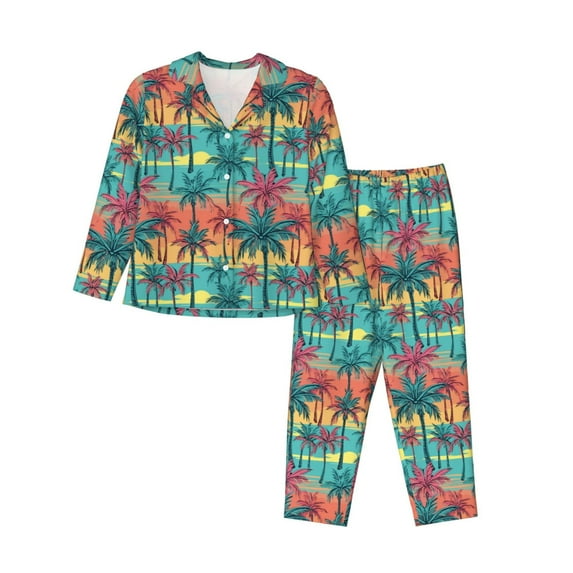 Kdxio Hawaii Palms Women's Pajama Sets Long Sleeve Button Down Sleepwear Nightwear Soft Pjs Lounge Sets-Medium