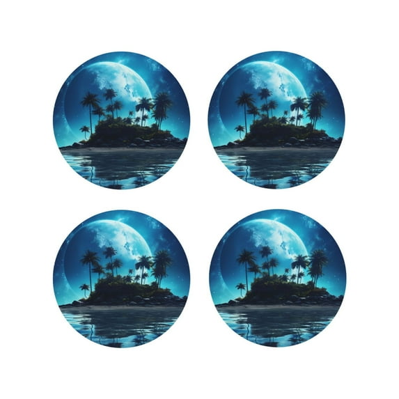 Kdxio Hawaiian Beach Pirate Moon Funny Coasters,4 Pcs Leather Coasters,Housewarming Gifts,Protect Furniture from Water Marks Scratch and Damage