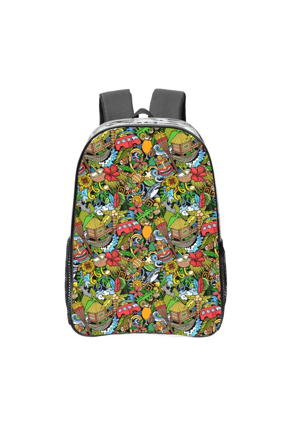 Hawaiian Culture Symbols 1 Clear Backpack, Transparent Bookbag for School for Women Men, Capacity Clear Bag for College, Travel