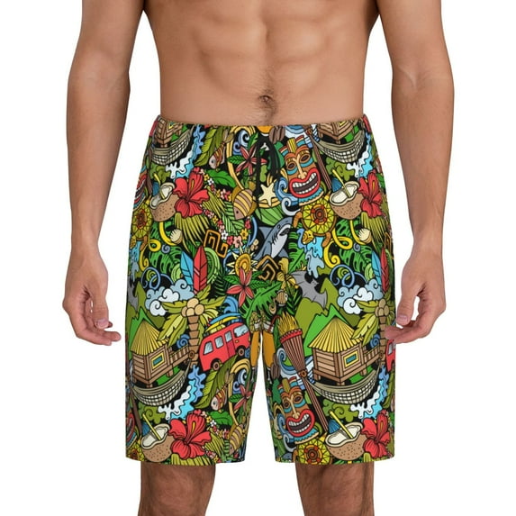 Kdxio Hawaiian Culture Symbols 1 Print Mens Sleep Shorts Bottoms Soft Comfy Pajama Wear Pants with Drawstring Pockets