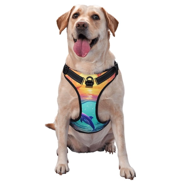 Kdxio Hawaiian Island Dolphin Print No Pull Dog Harness Adjustable Reflective Oxford Easy Control Medium Large Dog Harness for Training and Everyday-Large