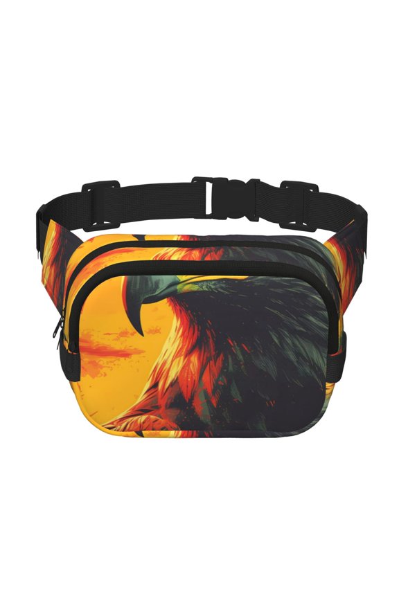 Hawaiian Style Bald Eagle Crossbody Double Layer Waist Bag Belt Bag for Unisex Fanny Pack Fashion Waist Packs for Hiking Running Shopping Traveling