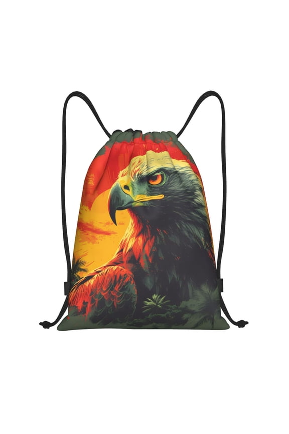 Hawaiian Style Bald Eagle Print Drawstring Backpack Bag,Waterproof Draw String Back Sack, Gym Drawstring Bags Swim Bag For Unisex