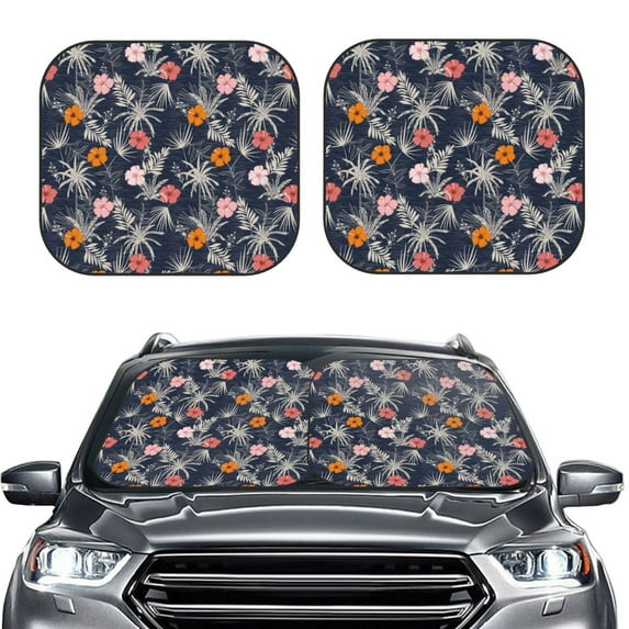 Kdxio Hawaiian Style Print 2-Piece Sun Shade Front Windshield - Foldable Car Front Window Sunshades for Most Sedans SUV Truck