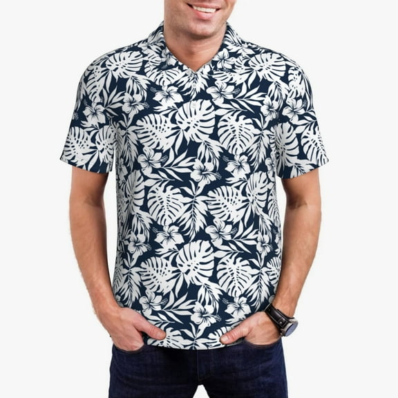 Kdxio Hawaiian Style Print Men's Short Sleeve Polo Shirt,Midweight Men's Shirt