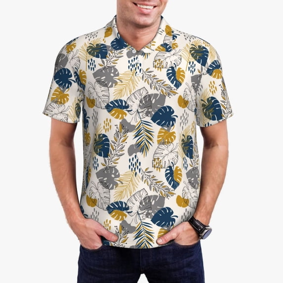 Kdxio Hawaiian Style Print Men's Short Sleeve Polo Shirt,Midweight Men's Shirt