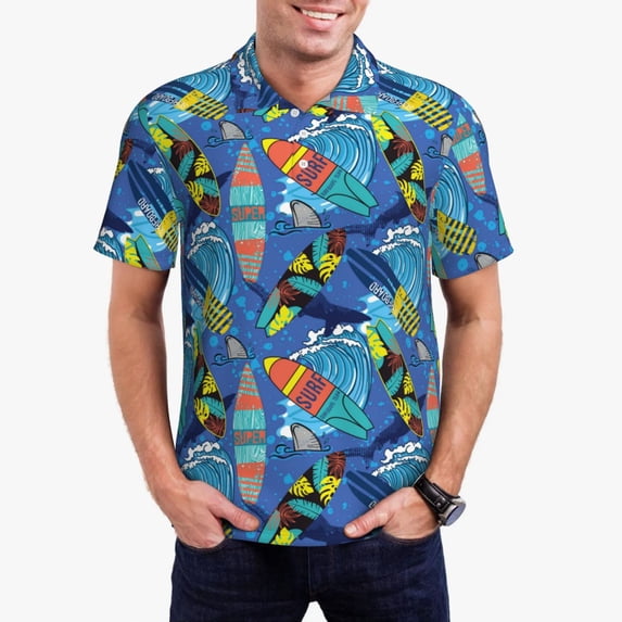 Kdxio Hawaiian Style Print Men's Short Sleeve Polo Shirt,Midweight Men's Shirt