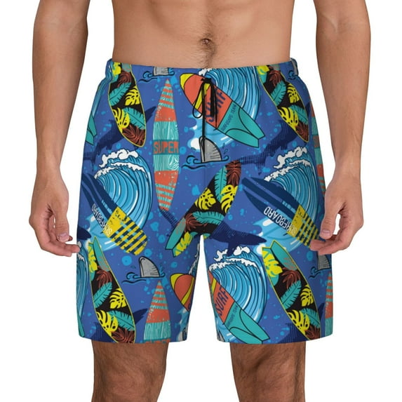 Kdxio Hawaiian Style Print Men's Swim Trunks with Compression Liner 7 Inch Inseam Quick Dry Swim Shorts