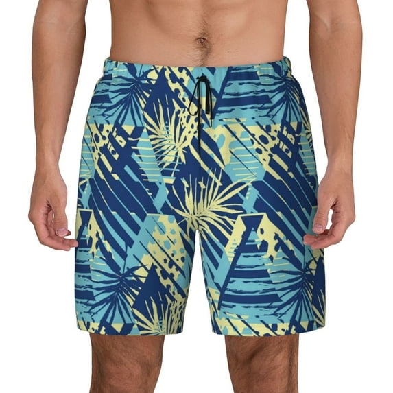 Kdxio Hawaiian Style Print Men's Swim Trunks with Compression Liner 7 Inch Inseam Quick Dry Swim Shorts