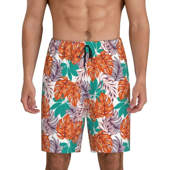 Kdxio Hawaiian Style Print Mens Sleep Shorts Bottoms Soft Comfy Pajama Wear Pants with Drawstring Pockets