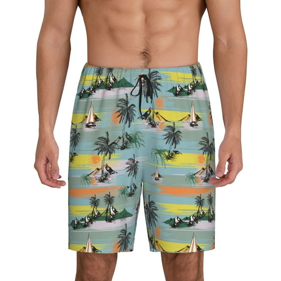 Kdxio Hawaiian Style Print Mens Sleep Shorts Bottoms Soft Comfy Pajama Wear Pants with Drawstring Pockets