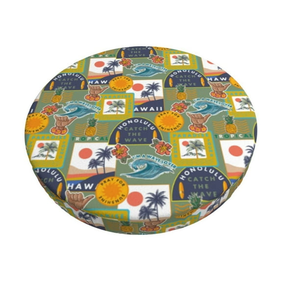 Kdxio Hawaiian Style Print Stool Covers Round,Stretch Round Bar Stool Covers Washable Bar Stool Cushion Slipcover for 12-15 Inch Chair