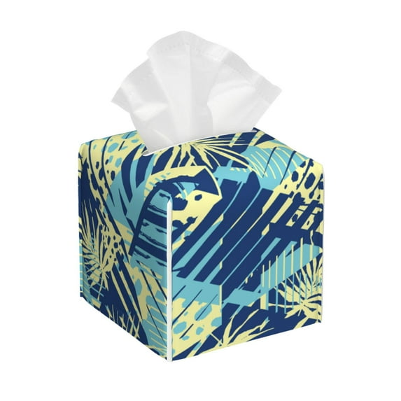 Kdxio Hawaiian Style Print Tissue Box Cover,Square Decorative PU Leather Facial Paper Case Organizer Holder Dispenser for Bathroom,Night Stands,Desk,Car 5.2''X5.2''X5.2''