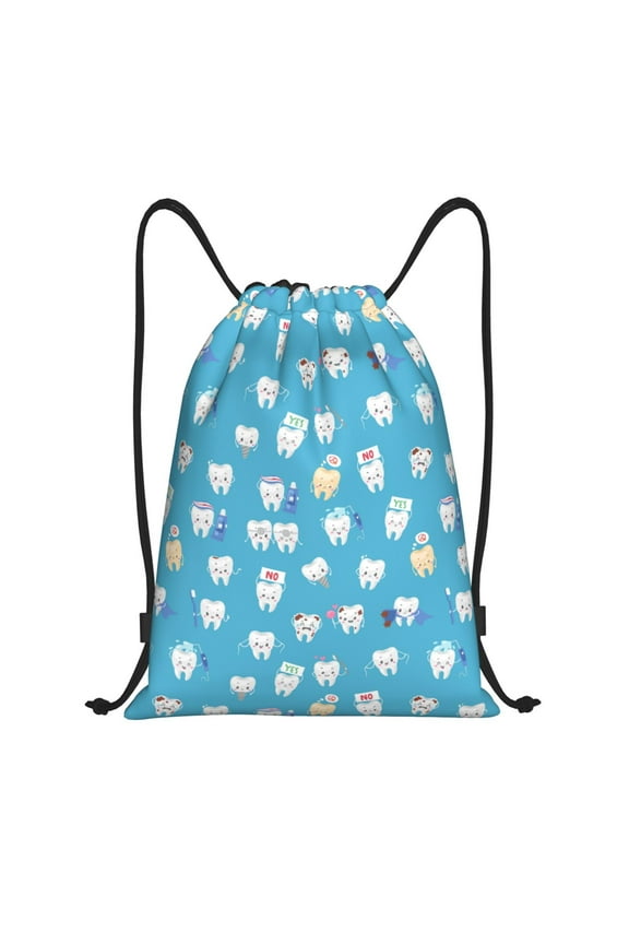 Healthy And Ill White Teeth Print Drawstring Backpack Bag,Waterproof Draw String Back Sack, Gym Drawstring Bags Swim Bag For Unisex