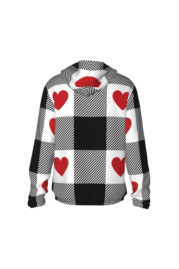 Heart Black Buffalo Plaid Gingham Print Women Men Sun Protection UPF 50+ Jackets Zip Up Long Sleeve Hoodie Hiking Lightweight with Pockets