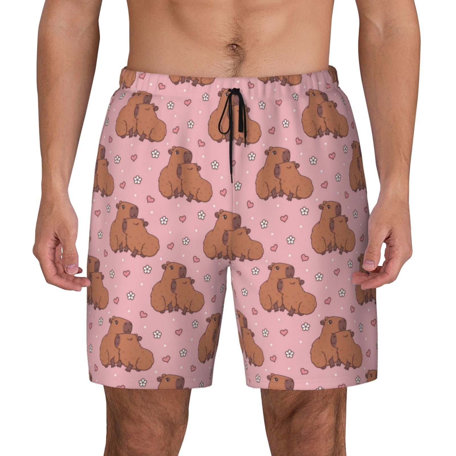 Kdxio Heart Capybara Print Men's Swim Trunks with Compression Liner 7