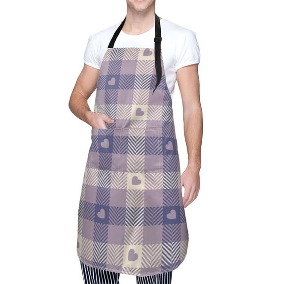 Kdxio Heart Check Plaid Apron with Pockets Adjustable Kitchen Aprons for Men Women Waterproof Aprons for Cooking,Drawing,Crafting, Baking Household Cleaning