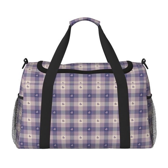 Kdxio Heart Check Plaid Travel Duffel Bag Gym Bag Weekender Travel Bag Gym Bag for Women &Men Airplane Travel Essentials for Flying