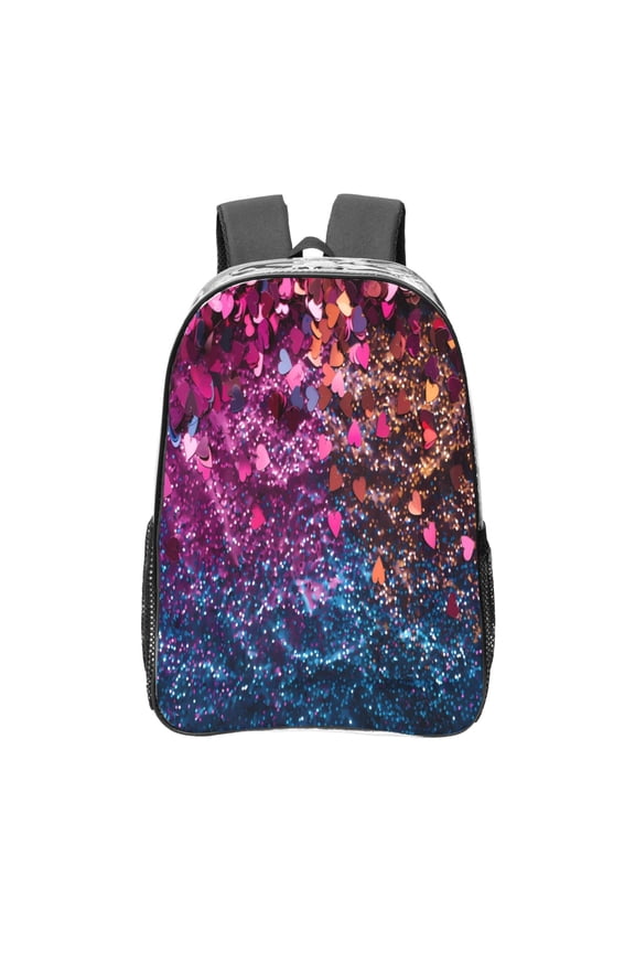 Heart Confetti on Glitter Clear Backpack, Transparent Bookbag for School for Women Men, Capacity Clear Bag for College, Travel