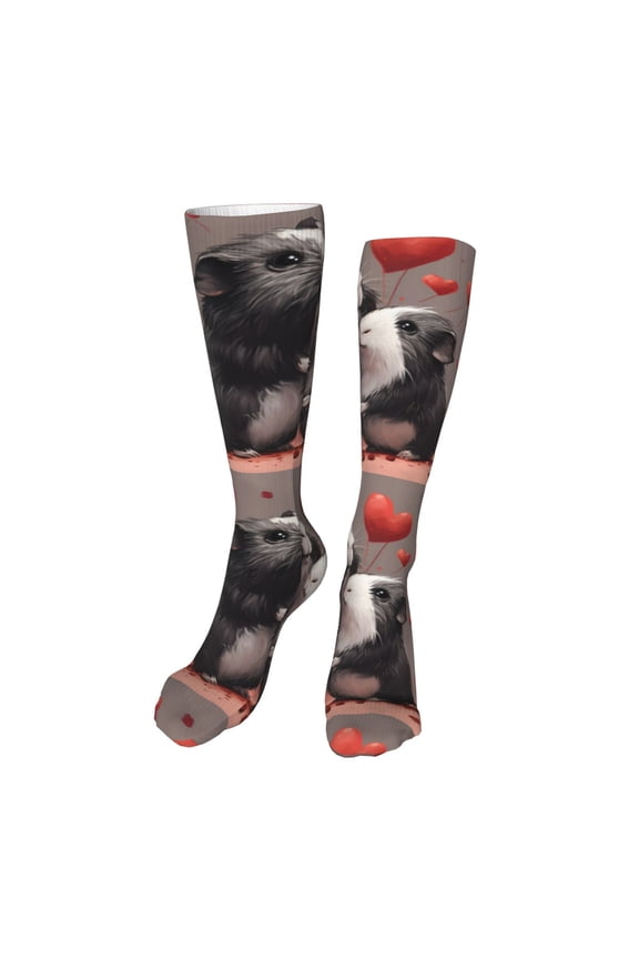 Heart Guinea Pig Couple Funny Silky Novelty Funky Long Knee High Socks Soft 3D Print Cosplay Crazy Stockings for Men Women
