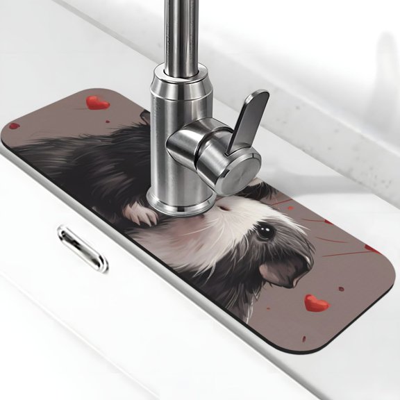 Kdxio Heart Guinea Pig Couple Pattern Non-Slip Diatom Mud Faucet Drain Pad,Self Absorbent Mat for Kitchen Sink for Variety Kitchen & Bathroom Countertops