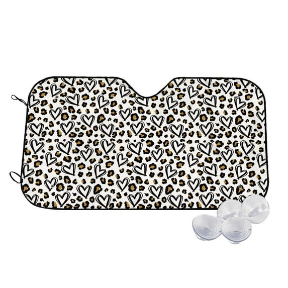 Kdxio Heart Leopard Print Windshield Sun Shade,UV Rays and Sun Heat Protection,Sunshade for Car Windshield,Car Shade Front Windshield - Medium
