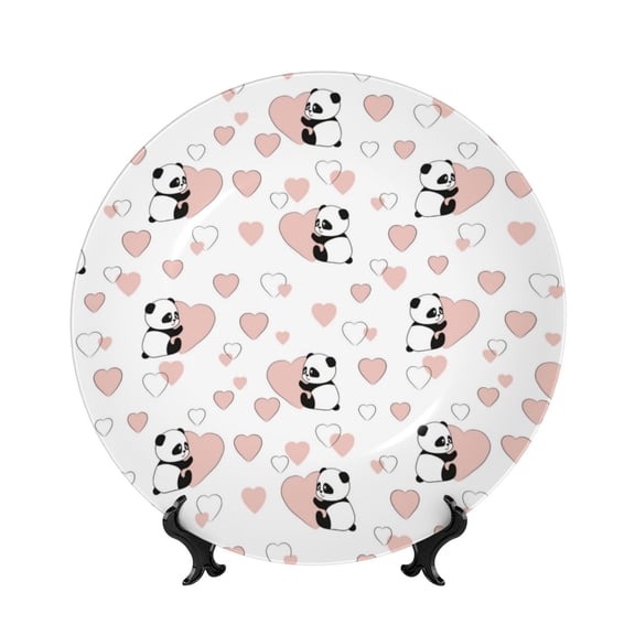 Kdxio Heart Panda Bone China Decorative Plate Ceramic Decorative Plate for Home Office Wall Stand Decorative Plates for Home Bedroom-6in