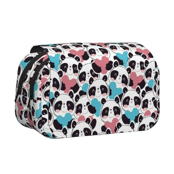 Kdxio Heart Panda for Double Compartment Pen Case Oxford Organizer with Zipper Pockets for Students Artists