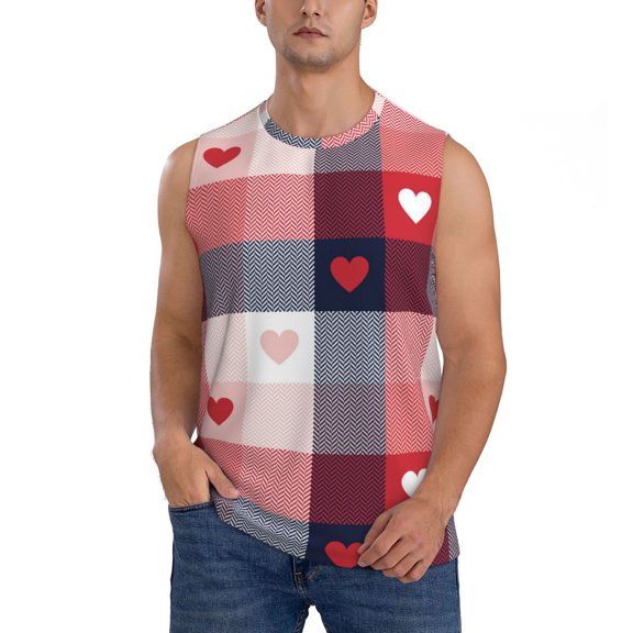 Kdxio Heart Plaid for Men's Muscle T-shirt,Sleeveless for Workout Running Athletic Gym Lounge Casual