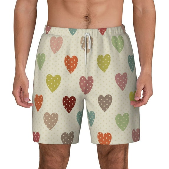Kdxio Heart Polka Dot Print Men'S Swim Trunks With Compression Liner 7 Inch Inseam Quick Dry Swim Shorts