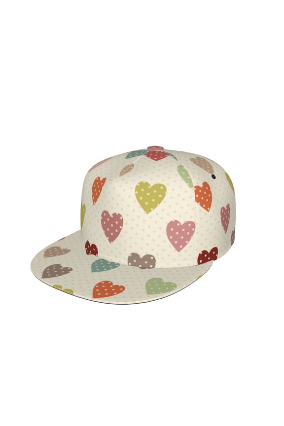 Heart Polka Dot Print Snapback Hat for Men Women,Adjustable Baseball Cap