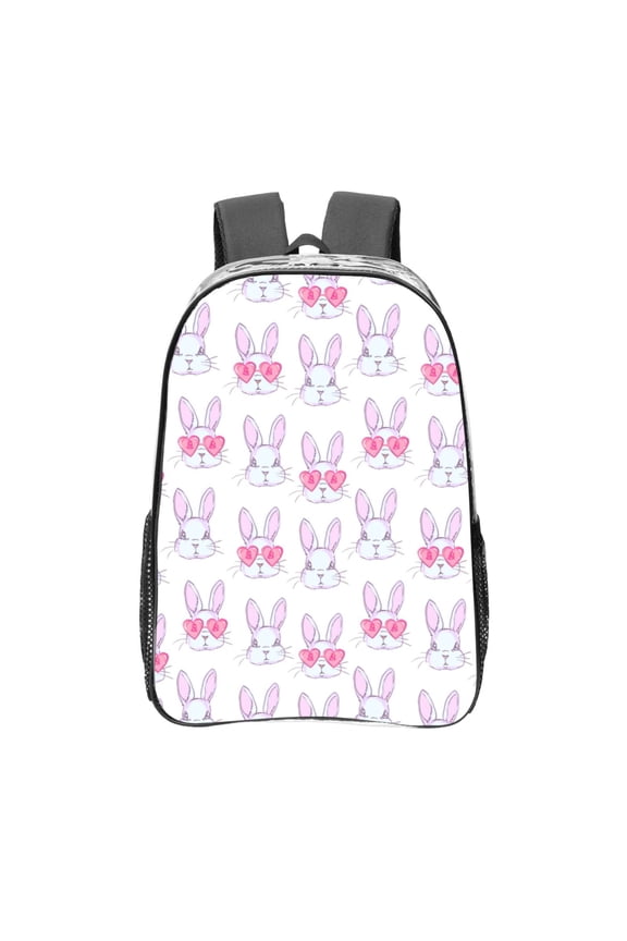 Heart Rabbit Clear Backpack, Transparent Bookbag for School for Women Men, Capacity Clear Bag for College, Travel