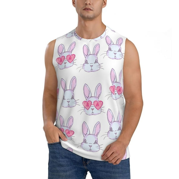 Kdxio Heart Rabbit for Men's Muscle T-shirt,Sleeveless for Workout Running Athletic Gym Lounge Casual