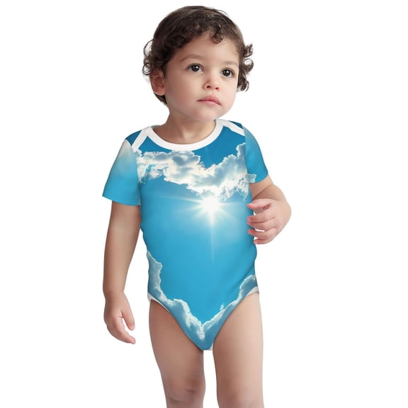 Kdxio Heart Shaped Cloud Pattern Unisex Baby Cotton Short Sleeve Bodysuits-3 Months