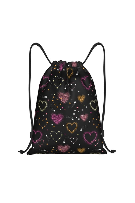 Heart and Stars Print Drawstring Backpack Bag,Waterproof Draw String Back Sack, Gym Drawstring Bags Swim Bag For Unisex