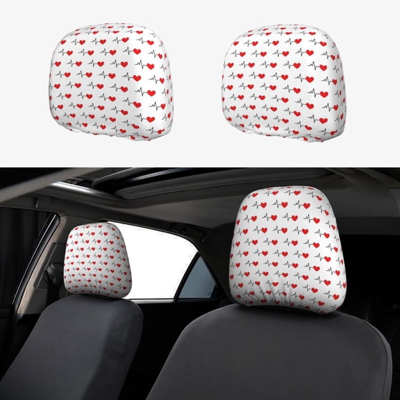 Kdxio Heartbeat Symbol Pattern Print 2 Piece Car Head Rest Covers Set Auto Front/Rear Seats Headrest Cover Universal Fit Most Cars,Sedan, SUV