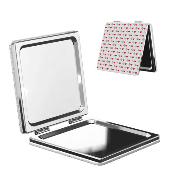 Kdxio Heartbeat Symbol Pocket Mirror, 1X/2X Travel Makeup Mirror 2-Sided Folding Small Mirror Portable Double-Sided Magnifying Cosmetic Mirror for Gift-Square