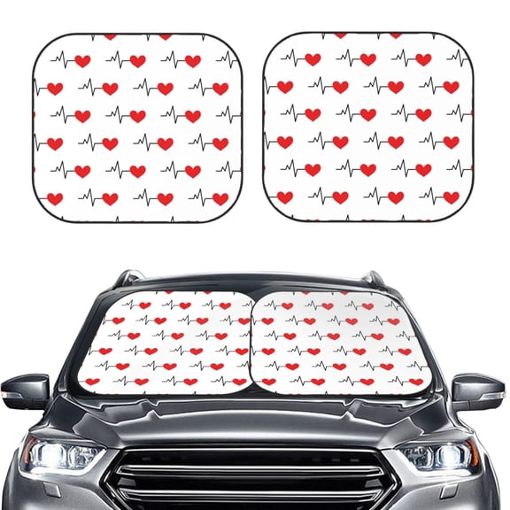Kdxio Heartbeat Symbol Print 2-Piece Sun Shade Front Windshield - Foldable Car Front Window Sunshades For Most Sedans Suv Truck