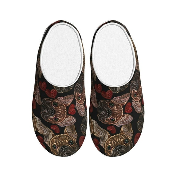 Kdxio Hearts and French Bulldog Women's Men's Slippers Plush Slip-On House Slipper for Winter Indoor Soft Cushion Non-slip Fluffy Slides Slippers-39/40
