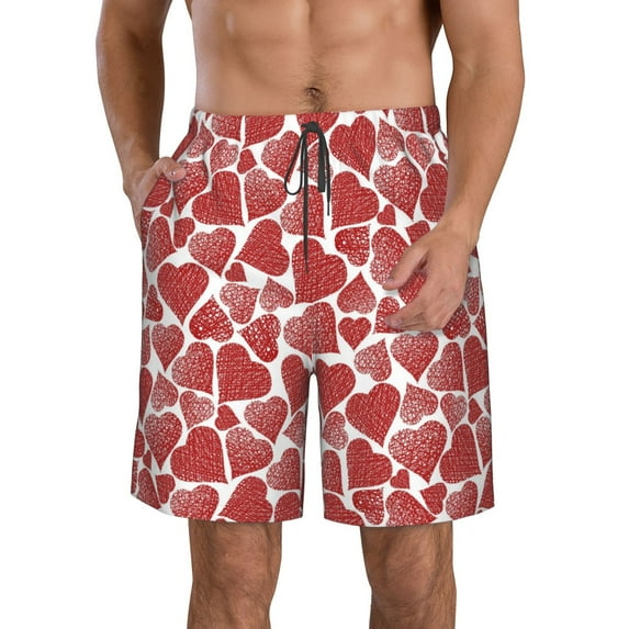 Kdxio Hearts Pattern Mens Casual Shorts - Drawstring Summer Beach Sports Shorts for Men
