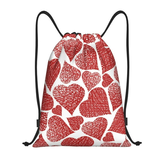 Kdxio Hearts Print Drawstring Backpack Bag,Waterproof Draw String Back Sack, Gym Drawstring Bags Swim Bag For Unisex