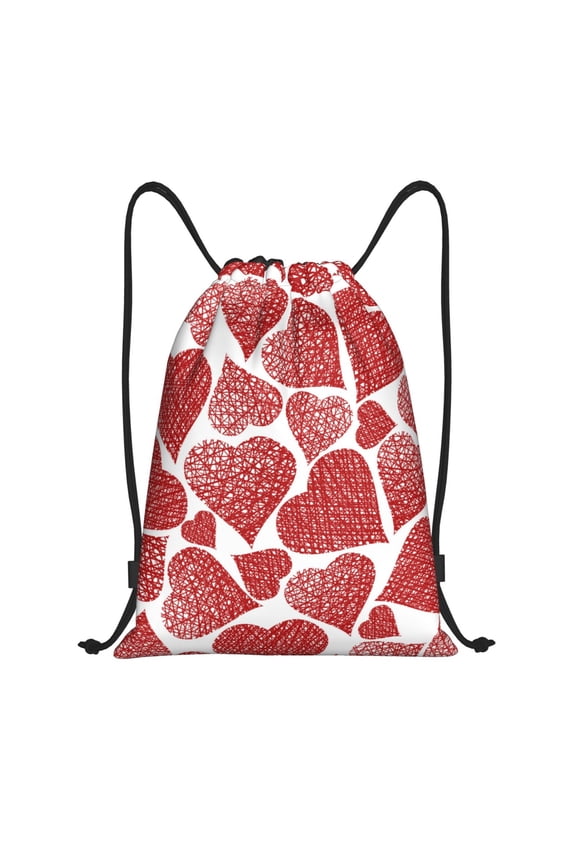 Hearts Print Drawstring Backpack Bag,Waterproof Draw String Back Sack, Gym Drawstring Bags Swim Bag For Unisex