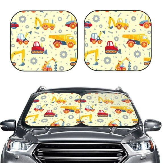 Kdxio Heavy Equipment Print 2-Piece Sun Shade Front Windshield - Foldable Car Front Window Sunshades For Most Sedans Suv Truck