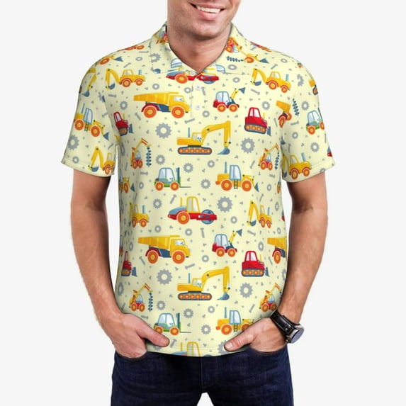 Kdxio Heavy Equipment Print Men's Short Sleeve Polo Shirt,Midweight Men's Shirt