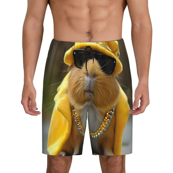 Kdxio Heavy Metal Style Guinea Pig Print Mens Sleep Shorts Bottoms Soft Comfy Pajama Wear Pants with Drawstring Pockets