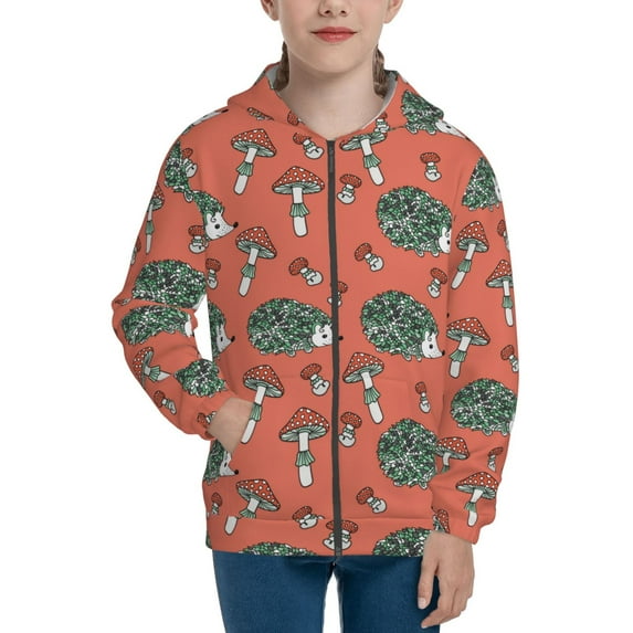 Kdxio Hedgehog Mushroom Pattern Kids Boys Girls Zip Up Hoodie 3D Printed Hooded Sweatshirt Hoody Coat with Pocket 7-12 Y-Small