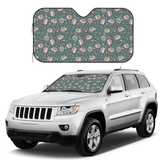 Kdxio Hedgehogs and Flowers Print Windshield Sun Shade, Foldable Sun Blocker for Car,Truck,SUV Automotive Interior Sun Protection,Reflective Shade for Front Windshield(Small)