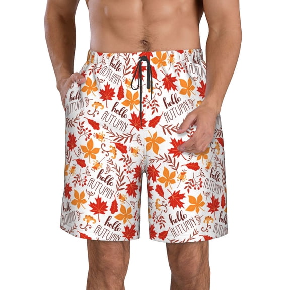 Kdxio Hello Autumn Maple Leaf Pattern Mens Casual Shorts - Drawstring Summer Beach Sports Shorts for Men